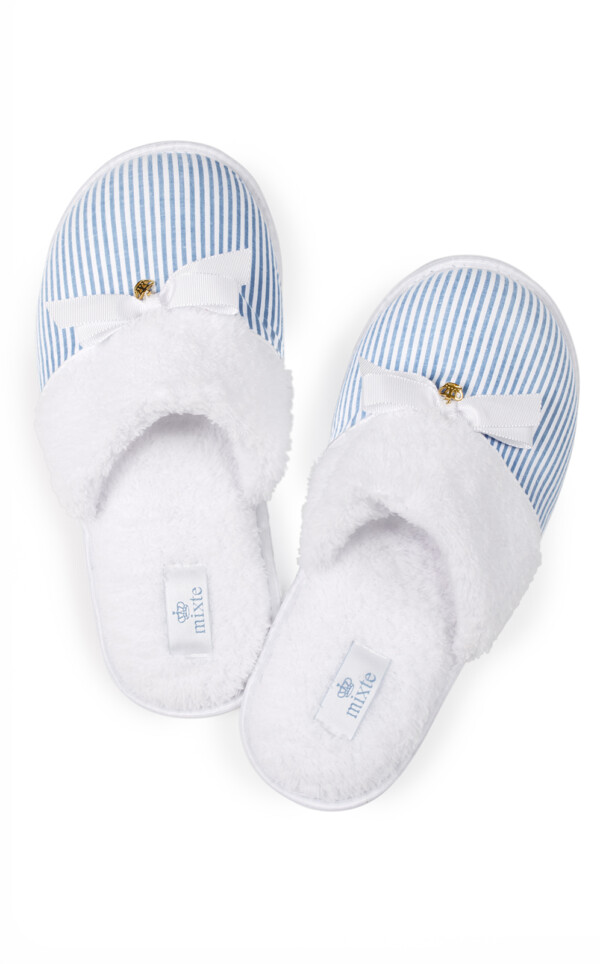 Pantufas Atoalhadas Listrado Celeste